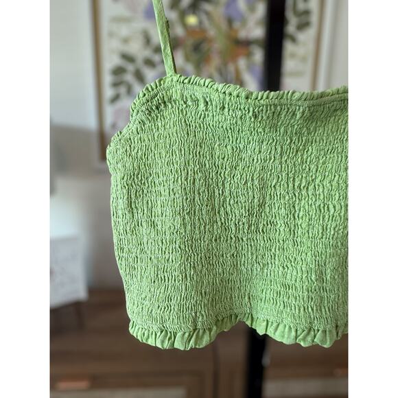 NWOT C&C California 100% Linen Smocked Crop Top Summer Green Womens Size Medium - Picture 6 of 9